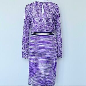 Missoni: Purple Sheer Lace Long Sleeve Midi Dress with Keyhole Neckline